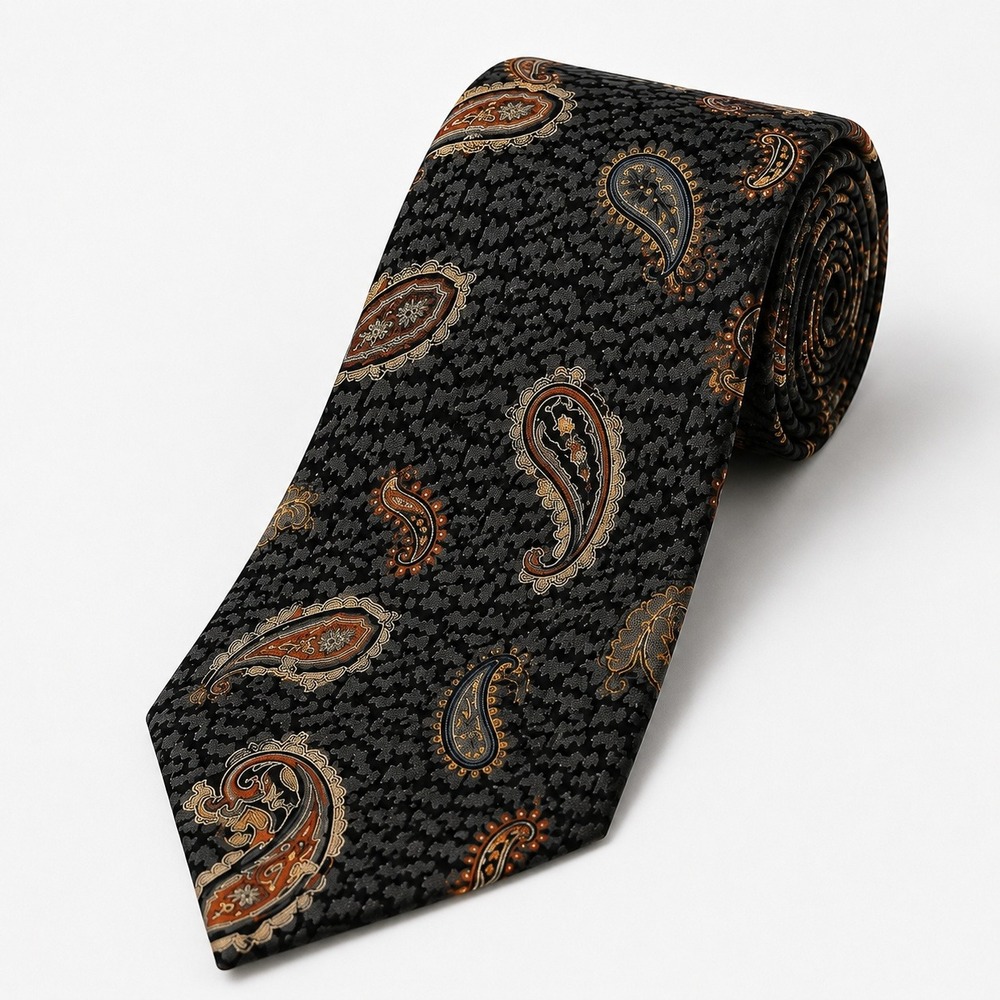 Charles Jourdan Paris Mens Silk Paisley Tie Black Grey Copper Made in Italy